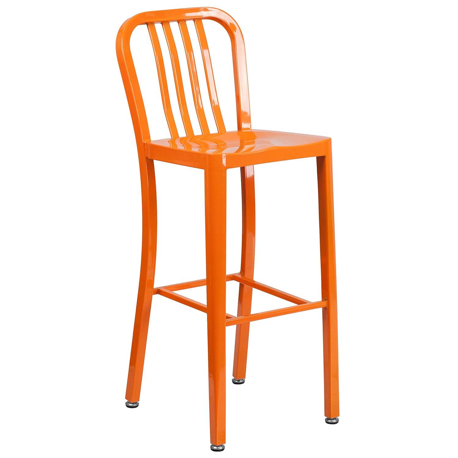 Flash Furniture Commercial Grade 30" High Orange Metal Indoor-Outdoor Barstool with Vertical Slat Back