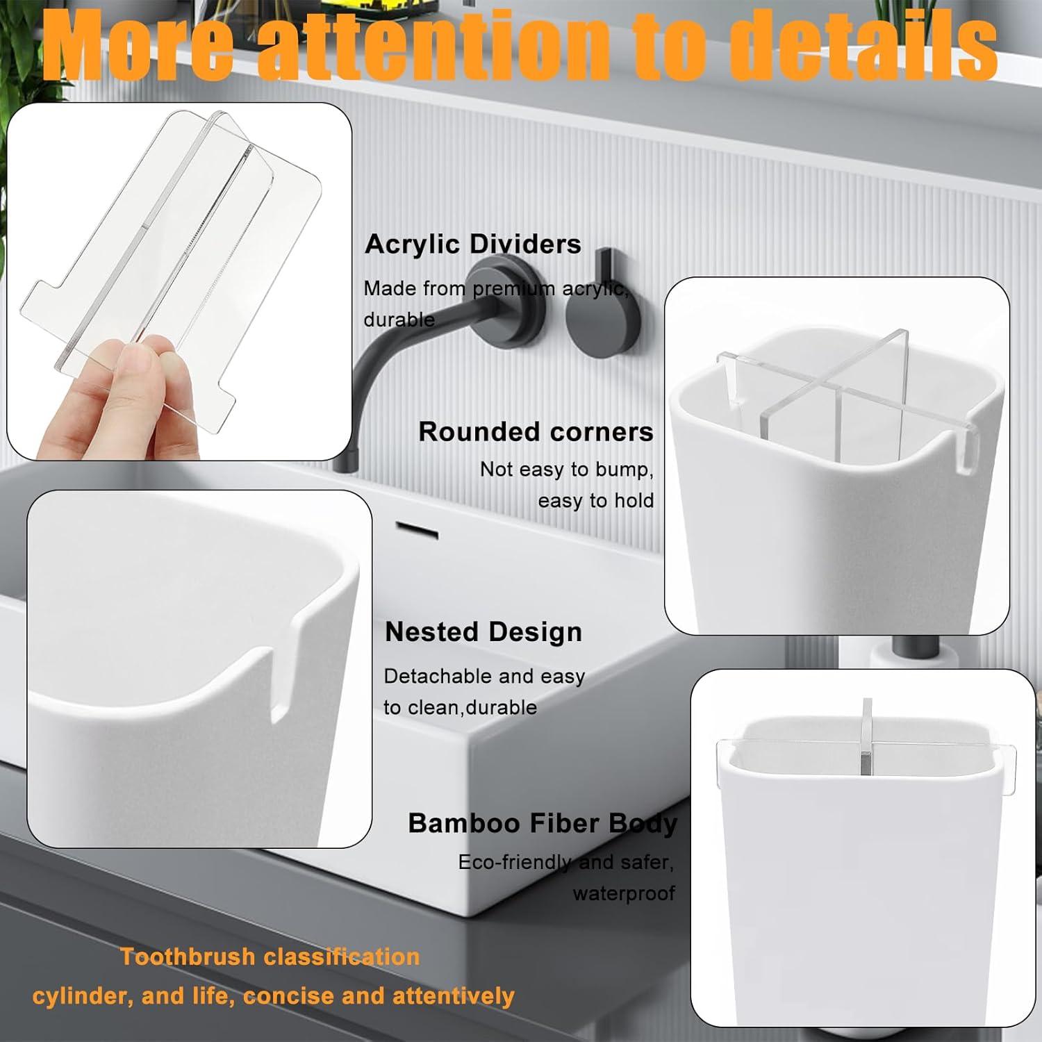 Soporte para Cepillo de Dientes de Bambú, Soporte para Lápices, Carrito para Pasta de Dientes Ecológico Natural, Soporte Organizador para Tocador de Baño