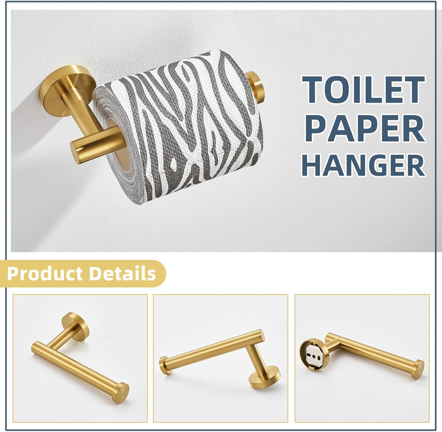 Chihod Toilet Paper Holder & Towel Ring Brushed Gold Hand Towel Holder 2-Pieces Bathroom Accessories Towel Rack Wall Mounted Bathroom Hardware Set Stainless Steel C38