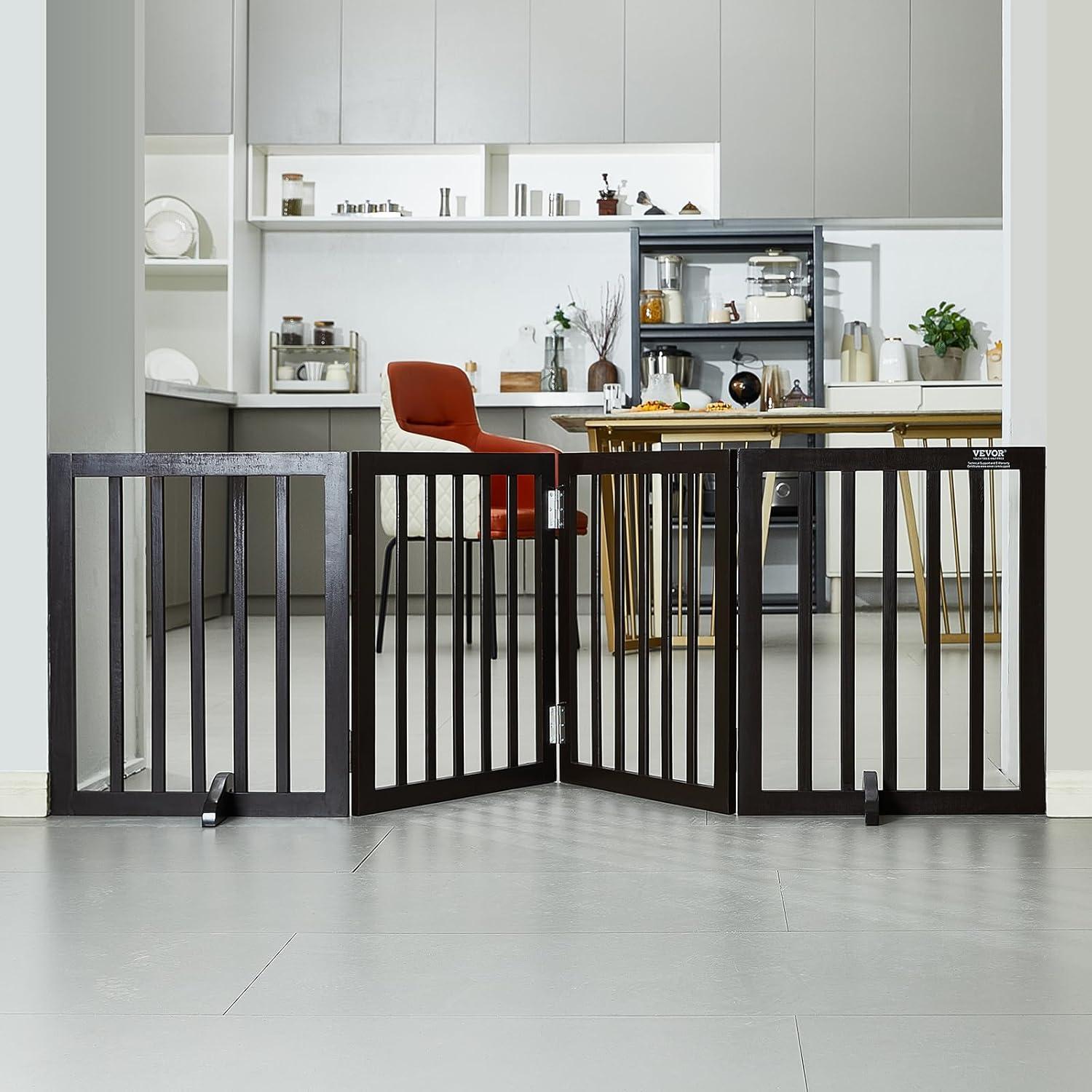 Solid Wood Free Standing Pet Gate With Door