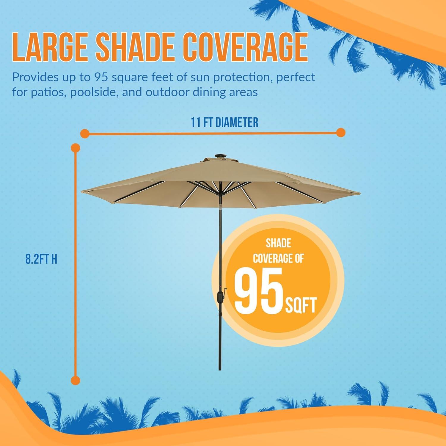 11' x 11' Calypso II Market Patio Umbrella with Solar LED Strip Lights Champagne - Island Umbrella