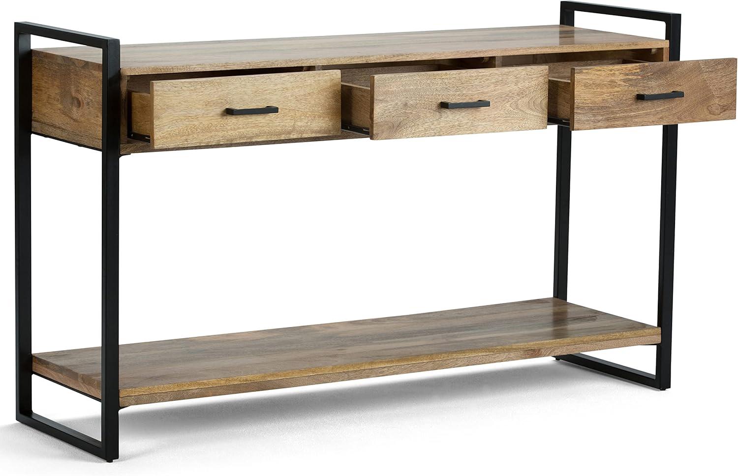 Riverside 54.5'' Rustic Industrial Solid Mango Wood Console Table with Storage