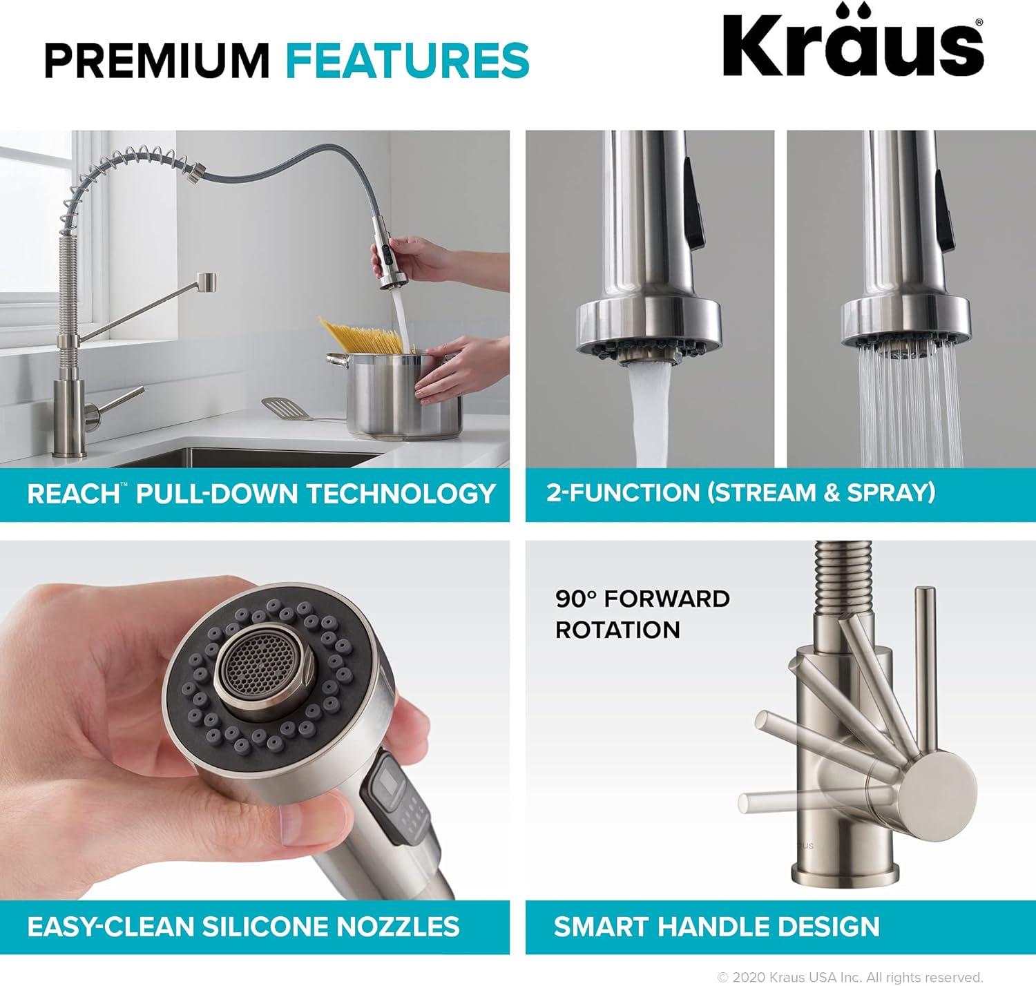 KRAUS Bolden Commercial Style 2-Function Single Handle Pull Down Kitchen Faucet