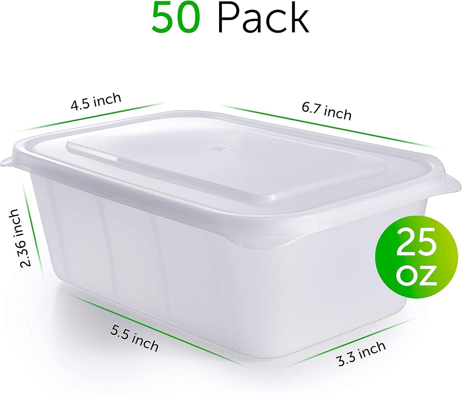 PrepNaturals 50 Pack Meal Prep Containers, Plastic Food Storage Containers with Lids, 25 oz