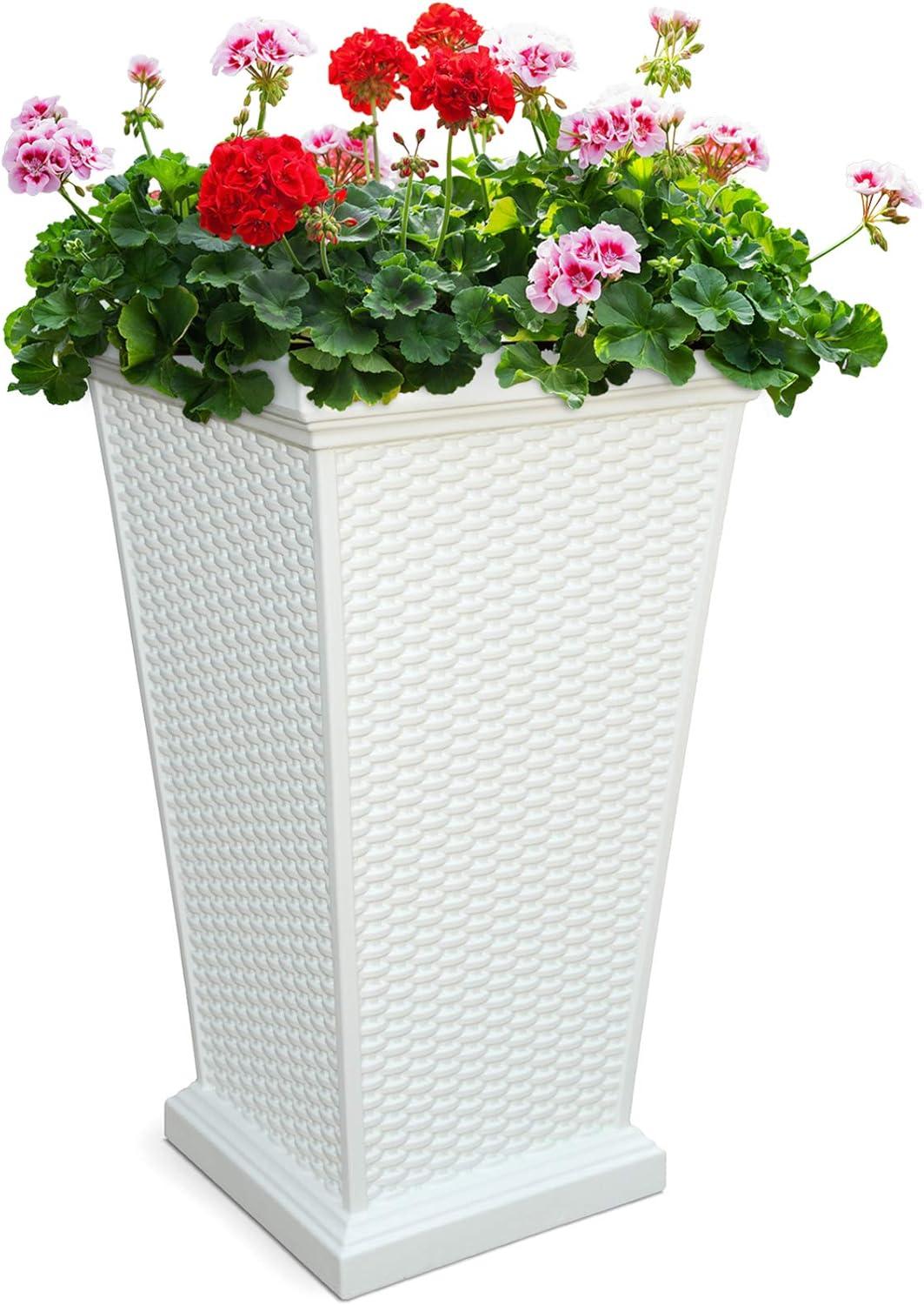 Wellington White Tall Polyethylene Wicker Planter