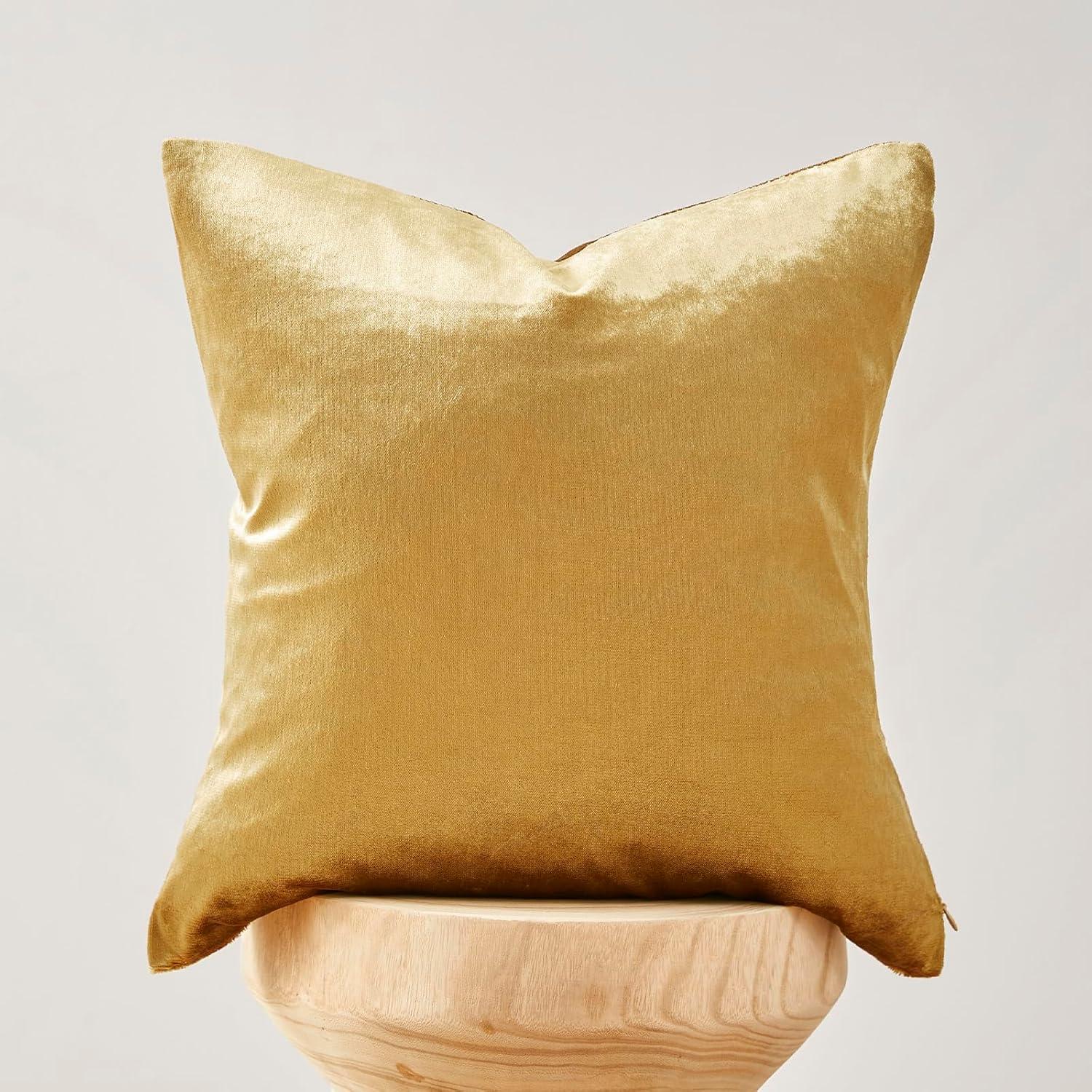 GIGIZAZA Gold Velvet Decorative 20x20 Throw Pillow Covers for Sofa Bed 2 Pack Soft Cushion Cover