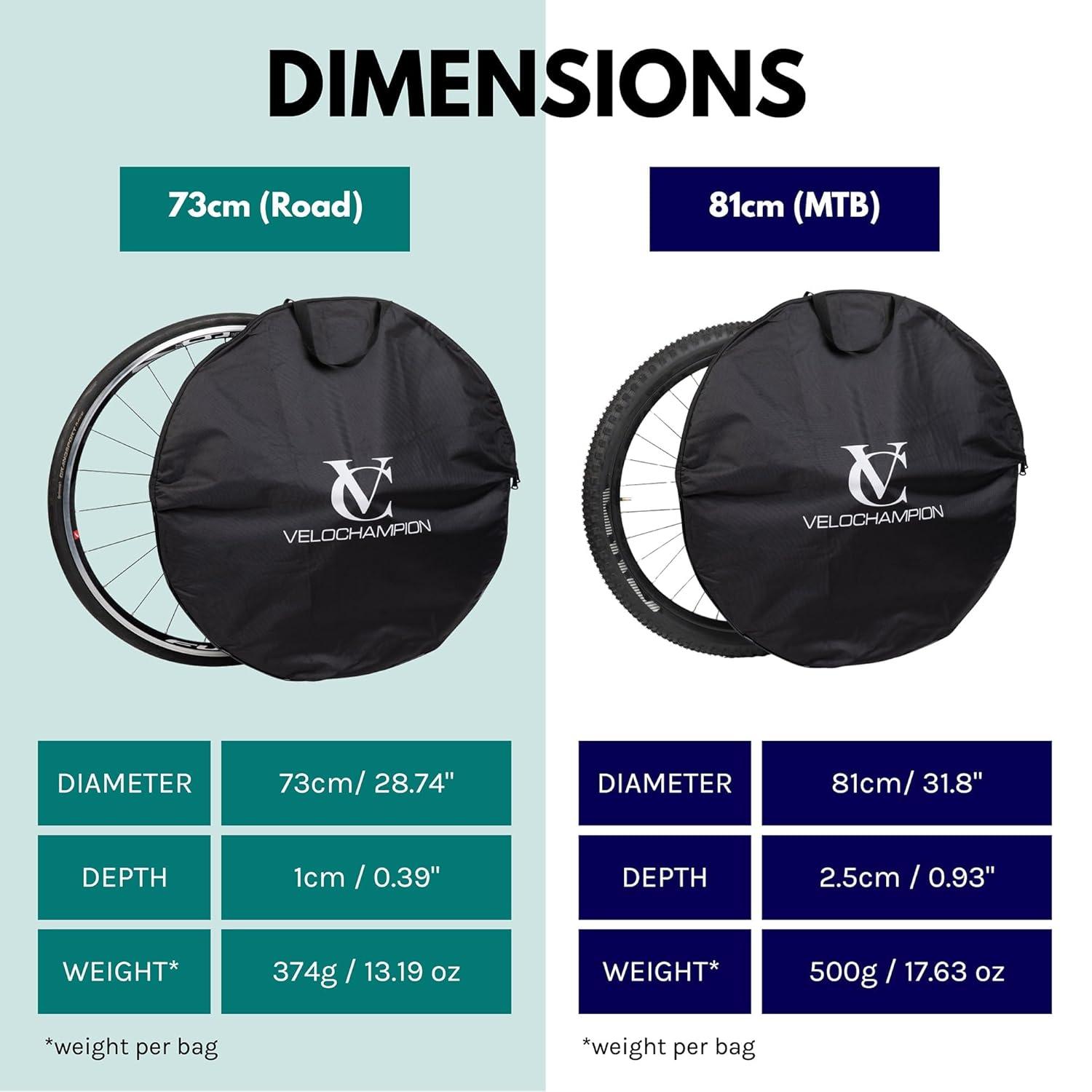 VeloChampion 1 Pack Waterproof Bicycle Wheel Bag for 26" 27.5" 29" Mountain Bike Wheels Black