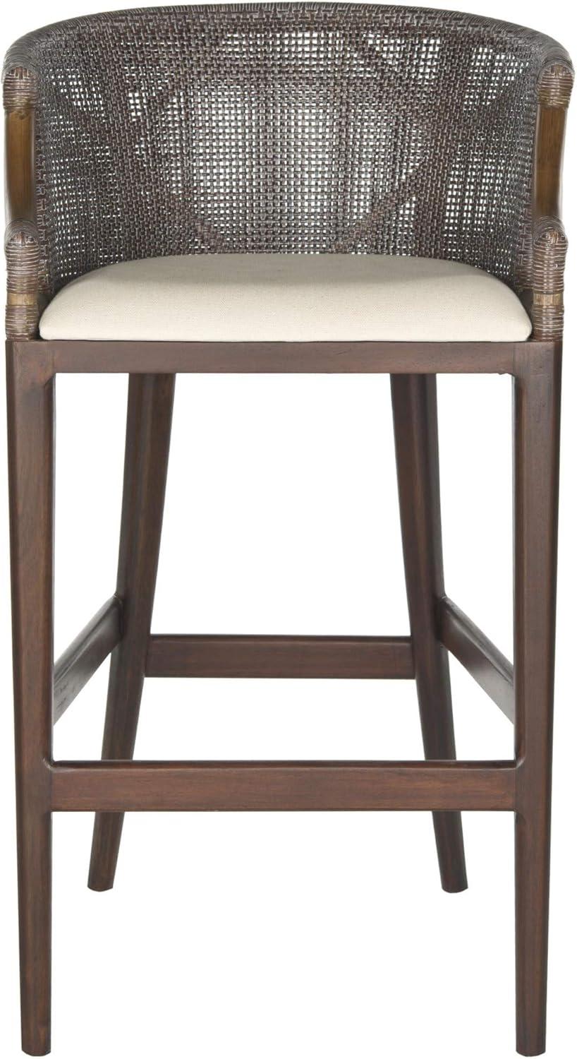 Brando Mahogany and Rattan Barrel Bar Stool with Cream Cushion