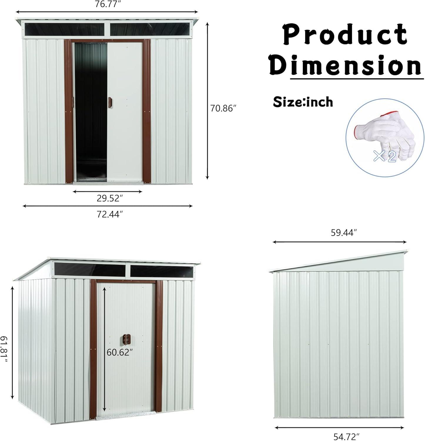 6X5 FT Outdoor Storage Shed, Waterproof Metal Garden Sheds with Lockable Door, Steel Tool Storage Buildings Shed & Outdoor Storage House for Garden, Backyard, Patio, Lawn, Trash Cans(White)