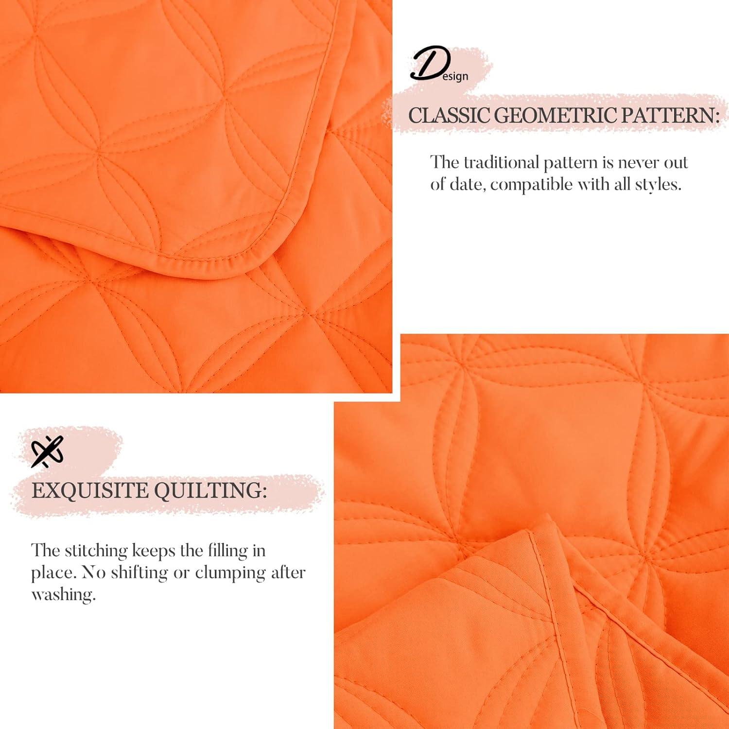 Exclusivo Mezcla Twin Quilt Bedding Set, Lightweight Soft Orange Twin Bedspreads Coverlets with Geometric Stitched Pattern