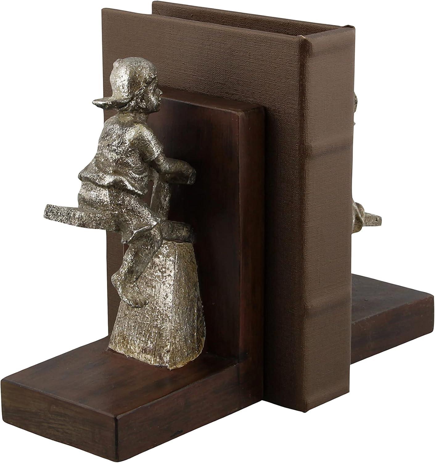 DecMode 4" People Brown Polystone Bookends with Swing Set (Set of 2)
