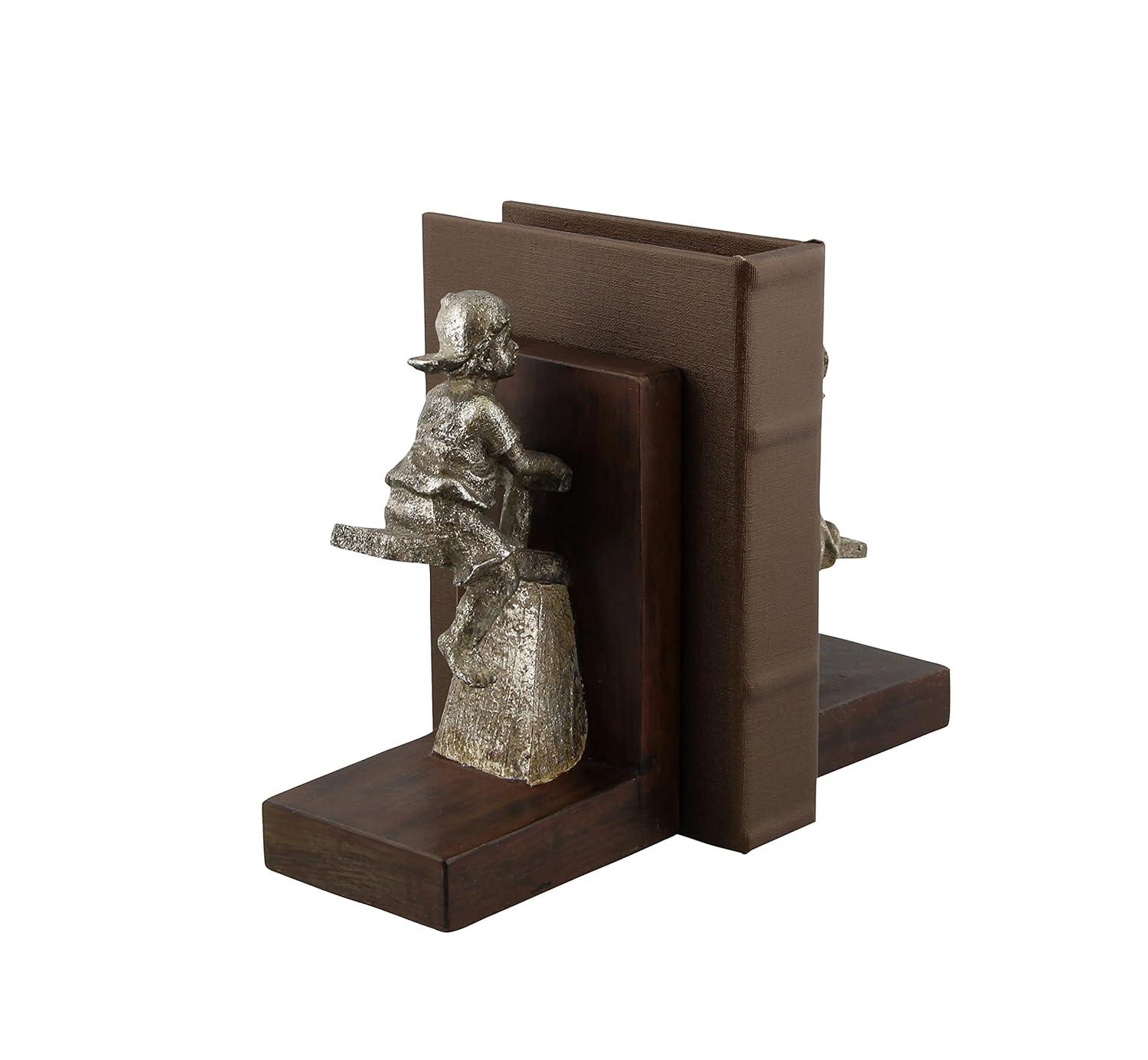 DecMode 4" People Brown Polystone Bookends with Swing Set (Set of 2)