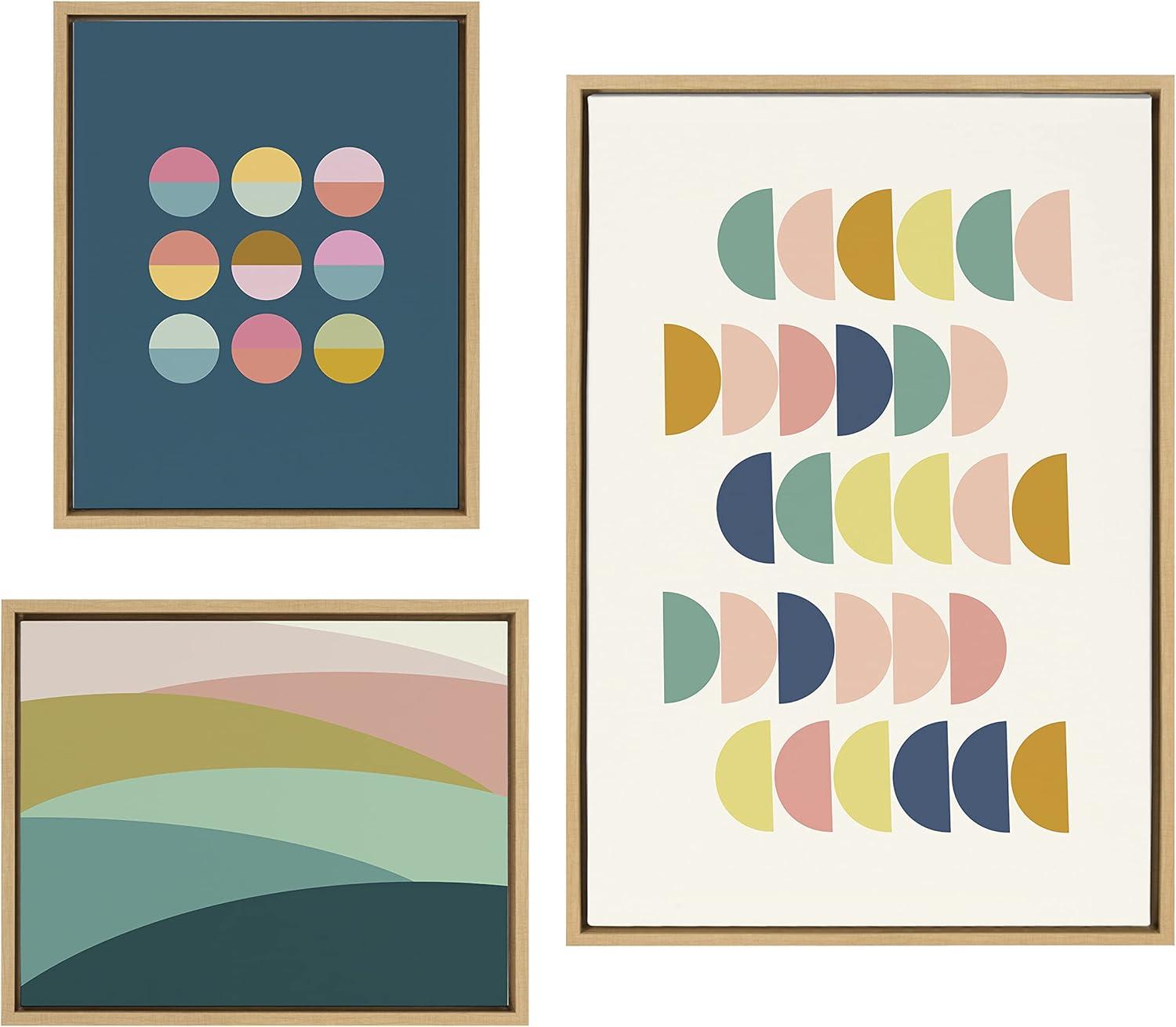 Kate & Laurel All Things Decor (Set of 3) 23"x33" Sylvie Abstract Shapes Framed Canvas Set Natural: Modern Wall Art, Digital Print