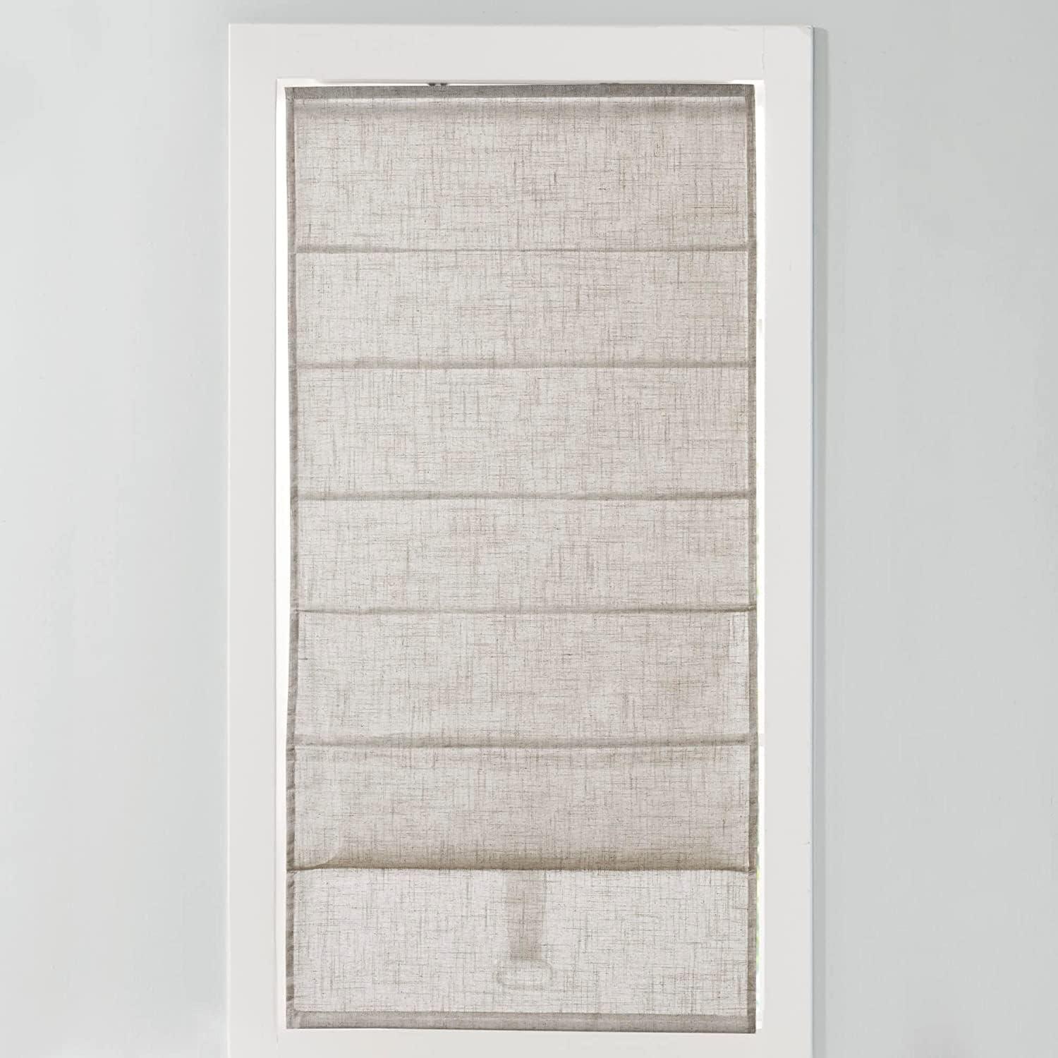 Madison Park Kyler Linen Blend Light Filtering Cordless Roman Shade in Natural, 34"x64"