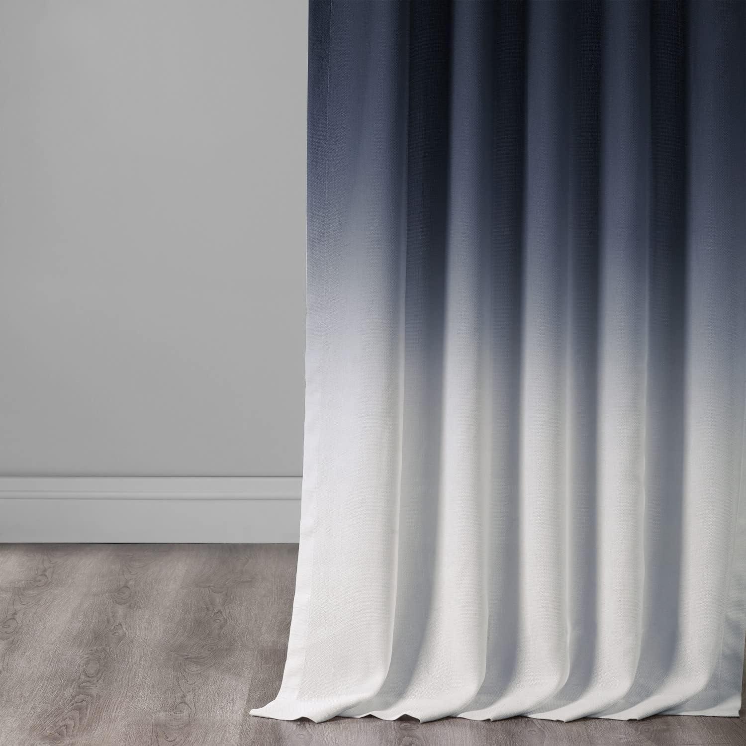 Ombre Blue Faux Linen Light-Filtering Curtain Panel 50x96