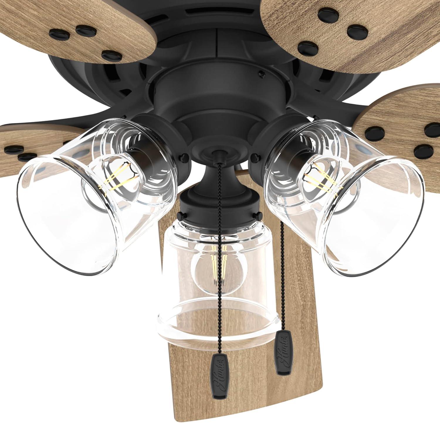 52" Shady Grove Low Profile Ceiling Fan with Light Kit and Pull Chain (Includes LED Light Bulb) - Hunter Fan