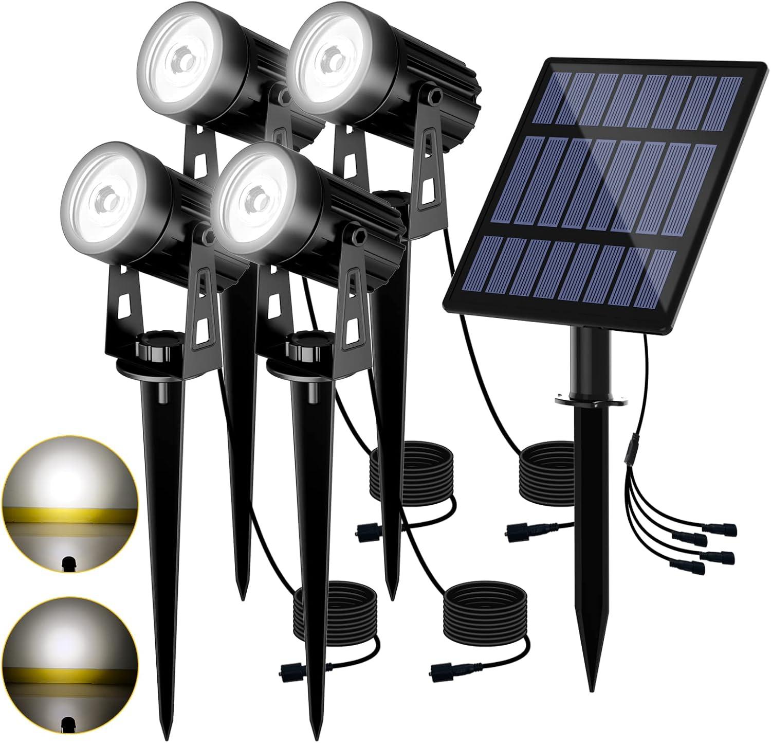 Black Solar Powered 4-in-1 LED Outdoor Spotlight Set