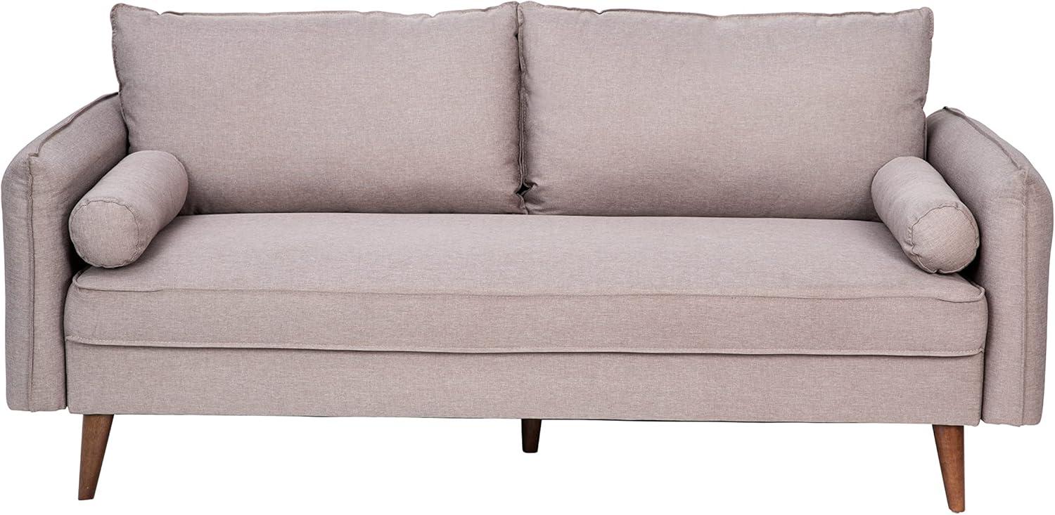 Flash Furniture Evie Mid-Century Modern Sofa with Faux Linen Fabric Upholstery & Solid Wood Legs in Taupe