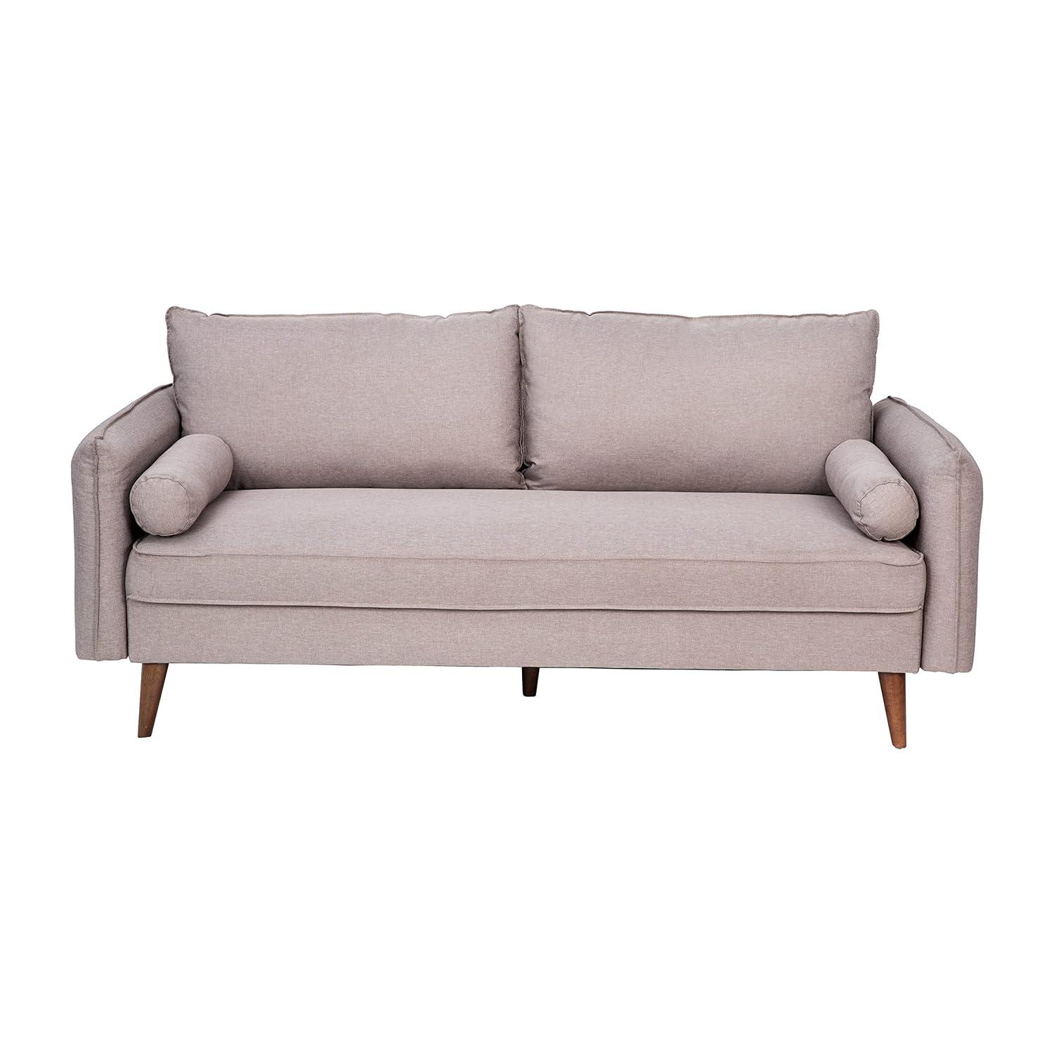 Flash Furniture Evie Mid-Century Modern Sofa with Faux Linen Fabric Upholstery & Solid Wood Legs in Taupe