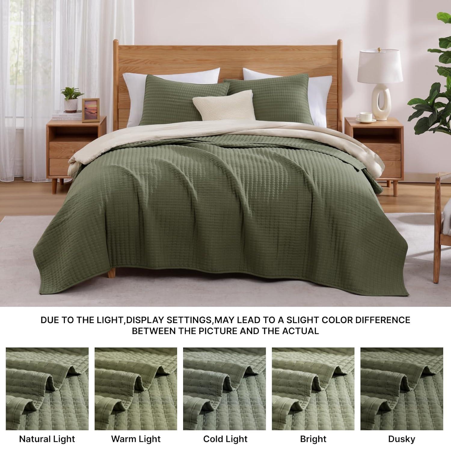 Lightweight Soft Bedspread Coverlet Green - 3 Piece - Queen