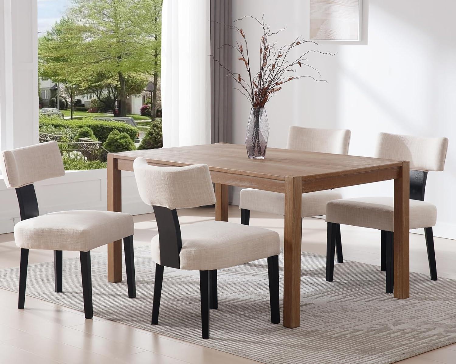 Gracie Oaks Inelda Mid Century Upholstered Dining Chairs Side Chairs Farmhouse Faux Leather Dining Chair with Wood Legs (Set of 2)