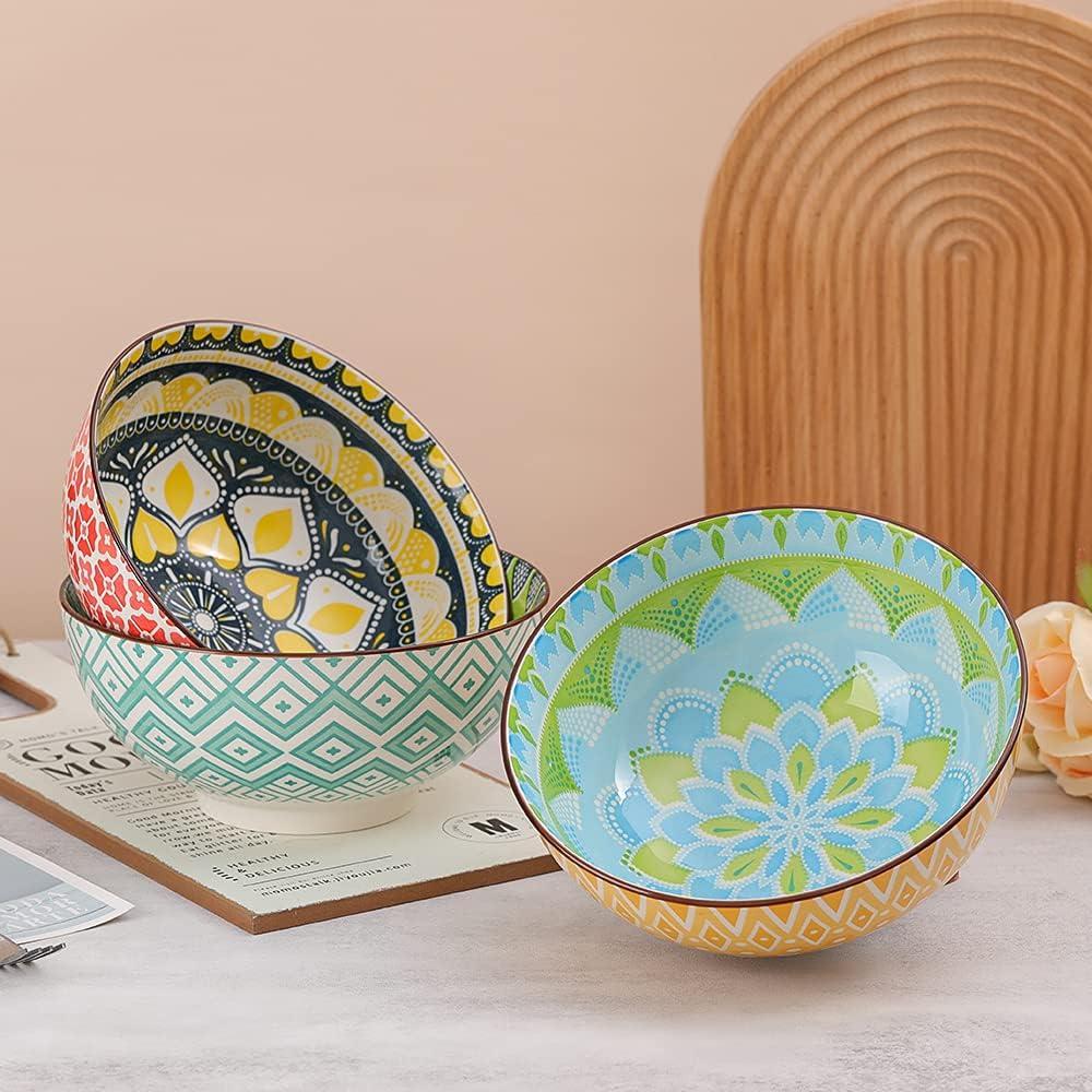AHX arge Ceramic Serving Bowl Set - 8-InchColorful Porcelain Pasta Bowls - Perfect for Salad, Soup, Noodle, Ramen - Microwave and Dishwasher Safe - 57 oz (1400 ml)