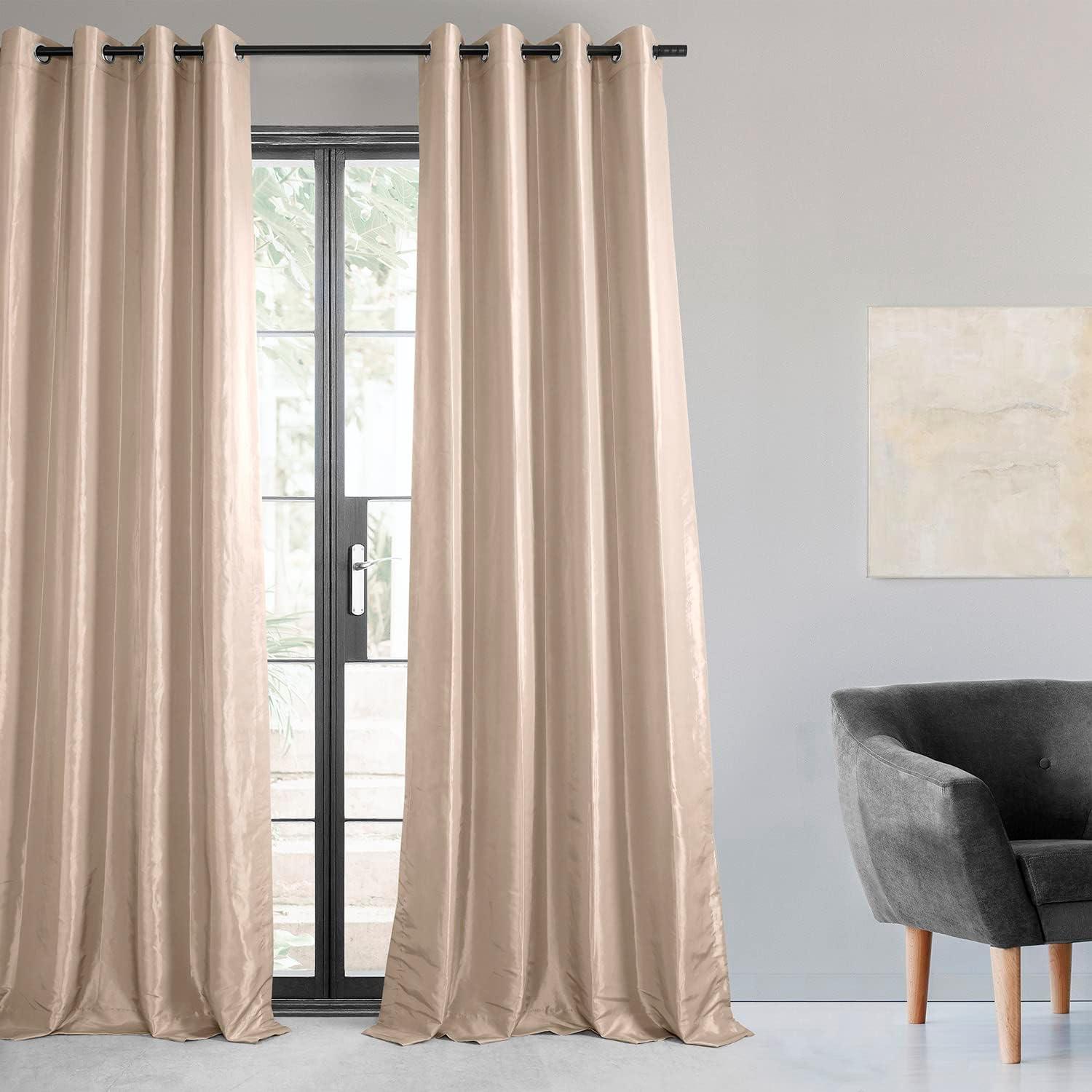 Antique Beige Grommet Blackout Faux Silk Taffeta Curtain (1 Panel), Antique Beige, 50W X 96L