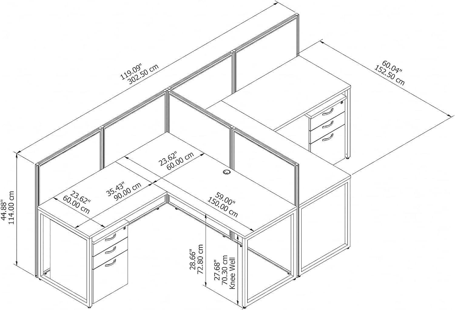 Bush Business Furniture Easy Office L-Shaped 2 Person Benching Workstation with Cable Management