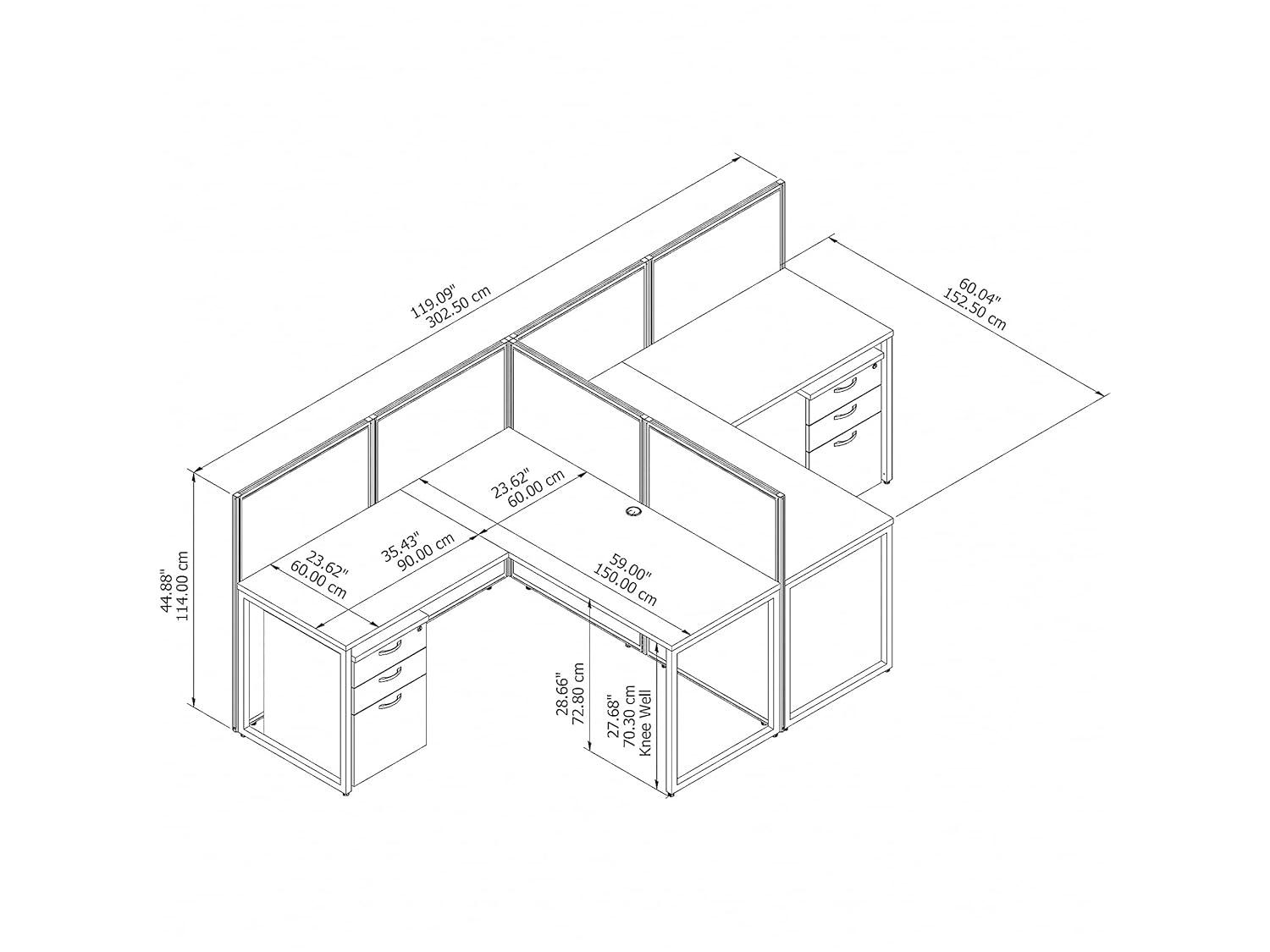 Bush Business Furniture Easy Office L-Shaped 2 Person Benching Workstation with Cable Management