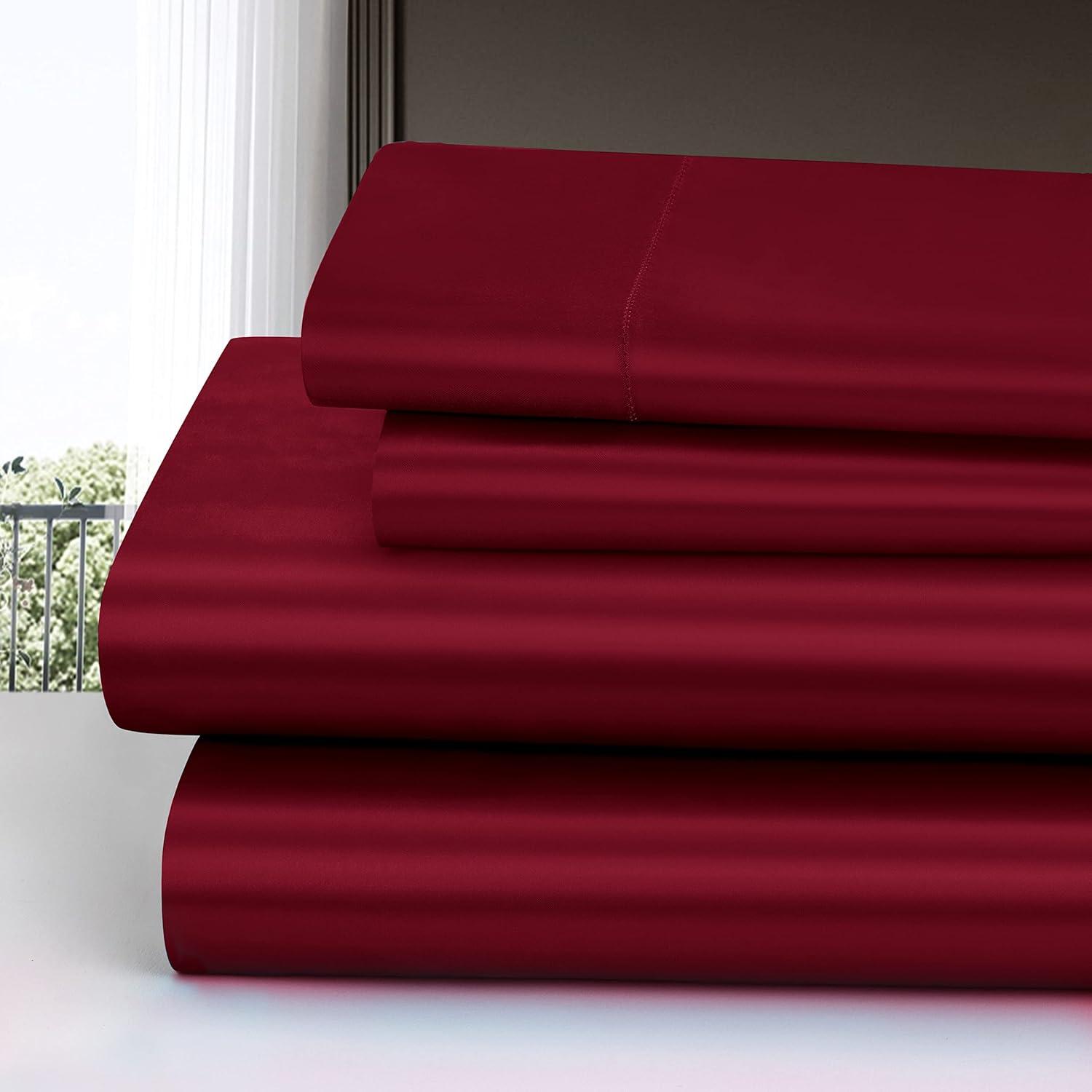 Cloud Fino Luxurious Satin Bed Sheets Burgundy Silk Sheets King 15 " Deep Pocket Pillowcases Sheet, 4-Piece