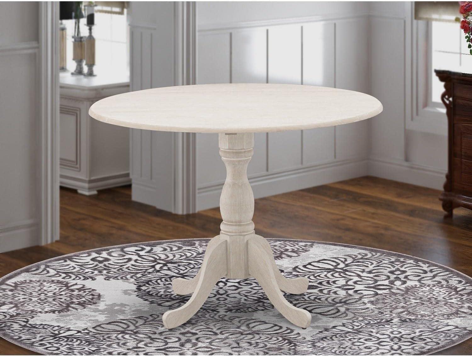 Linen White and Black Round Extendable Wood Dining Table