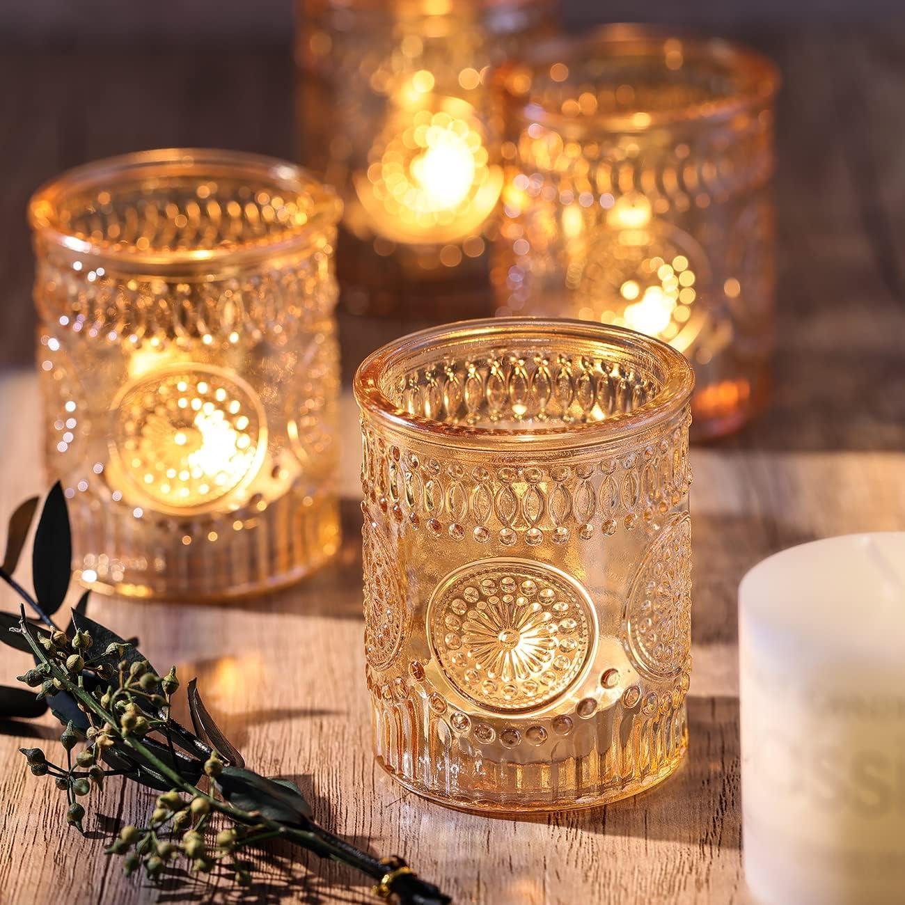 Gold Embossed Glass Tealight Candle Holders Set of 36