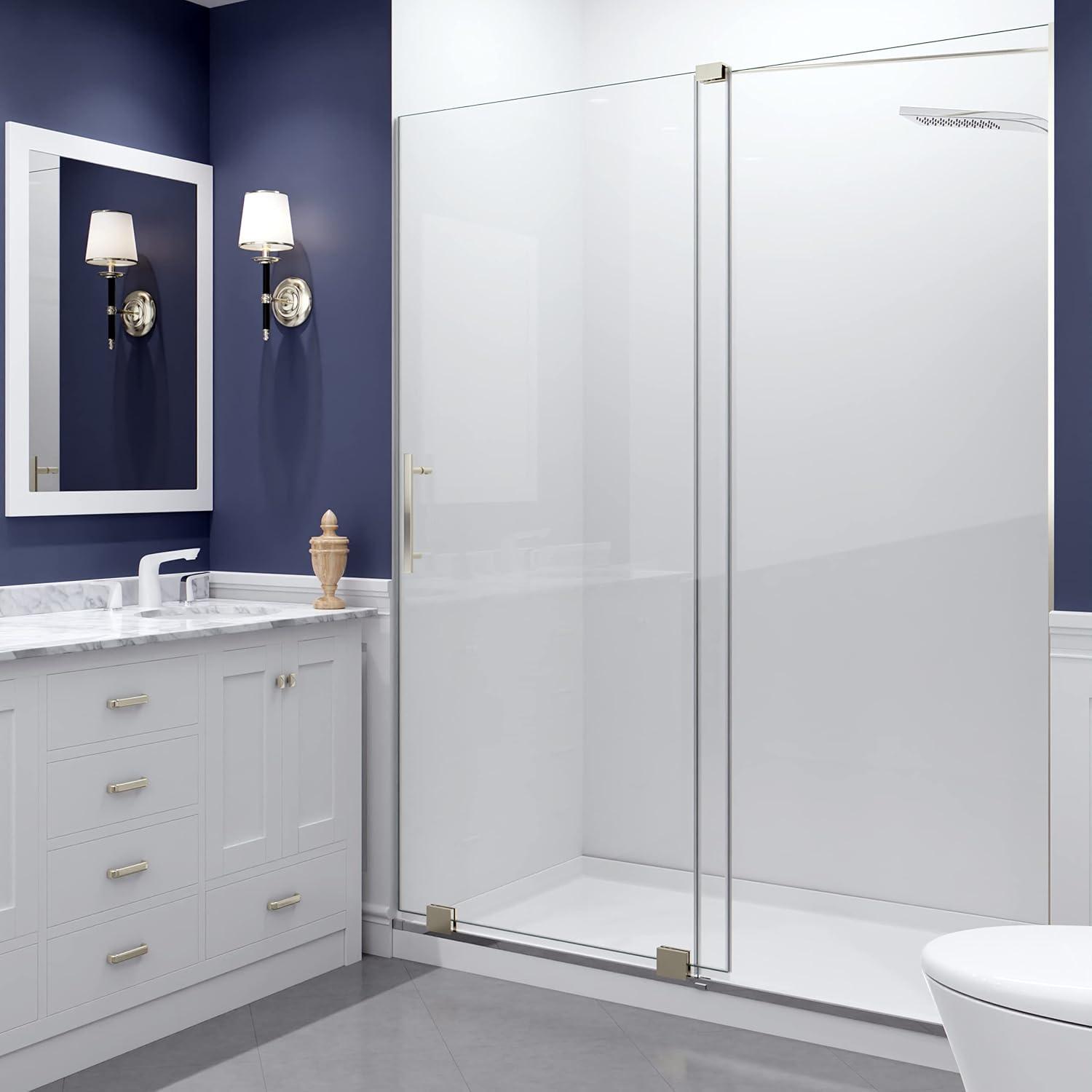 76" H x 60" W Semi-Frameless Shower Door Brushed Nickel w/ Tsunami Guard