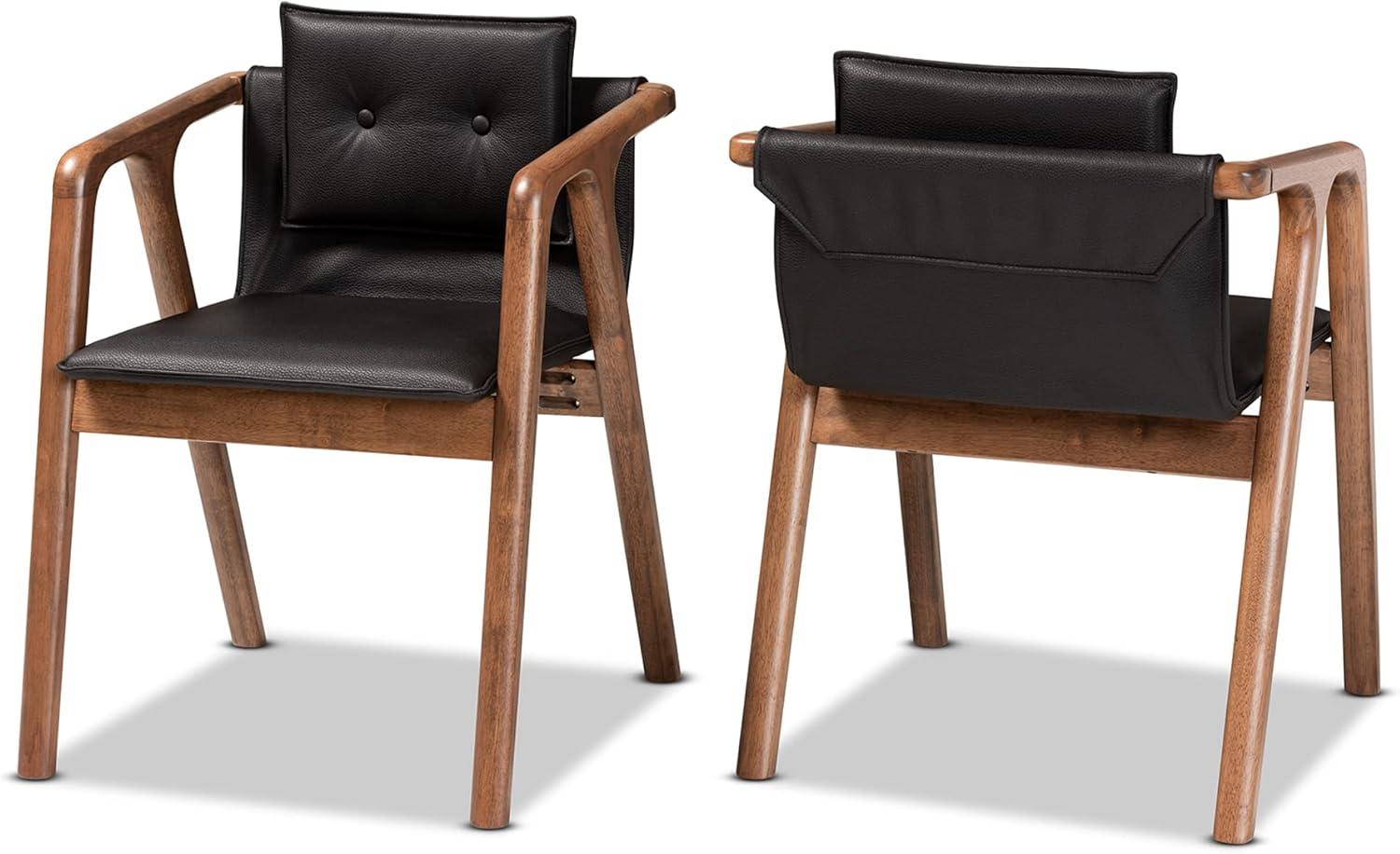 2pc Marcena Imitation Leather Dining Chair Set with Sloping Armrests - Baxton Studio