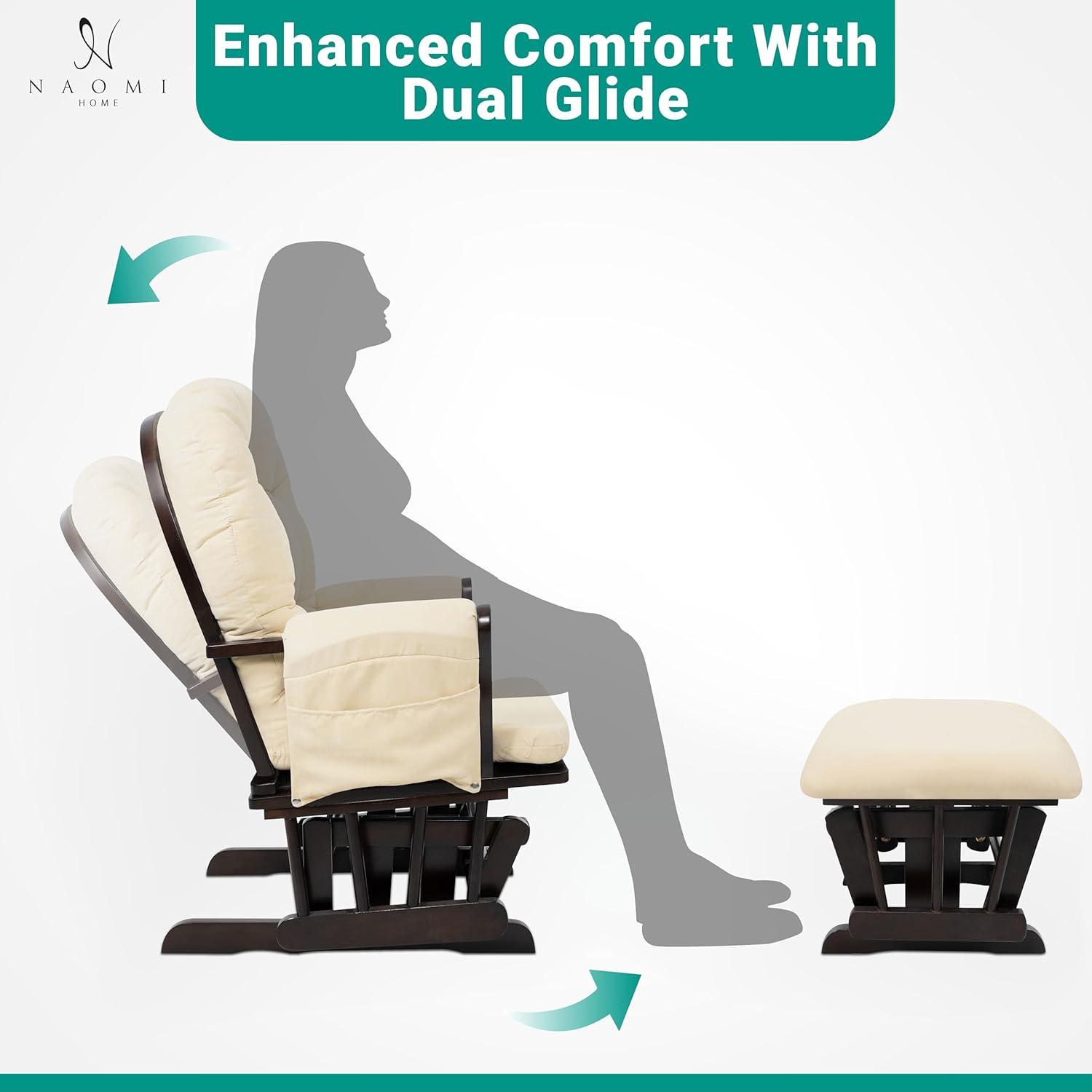 Brisbane Nursery Glider & Ottoman Sets, Glider Recliner Nursery Rocking Chair, Nursery Glider Rocker with Ottoman, Reclining Gliders & Chairs for Breastfeeding, Reading, Napping - Espresso/Cream
