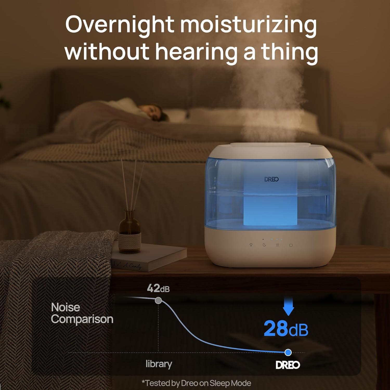 Dreo Humidifier for Bedroom, 4L Cool Mist Top-Fill Ultrasonic Humidifiers, Essential Oil Diffuser and Nightlight, 32H Runtime, 28dB Quiet Vaporizer Humidifiers  for Home, Baby Room, Touch Control