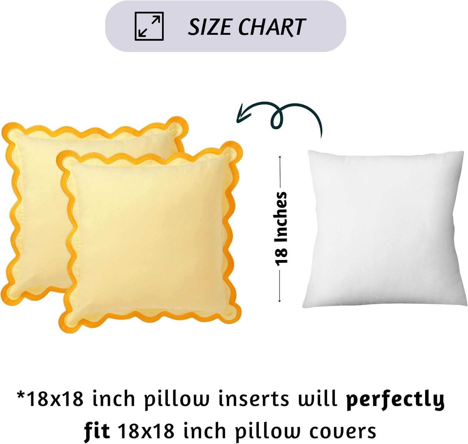 Folkulture Throw Pillow Cover Scallop Embroidery Oasis Set of 2 (18 x 18 Inch) - Lemon Zest