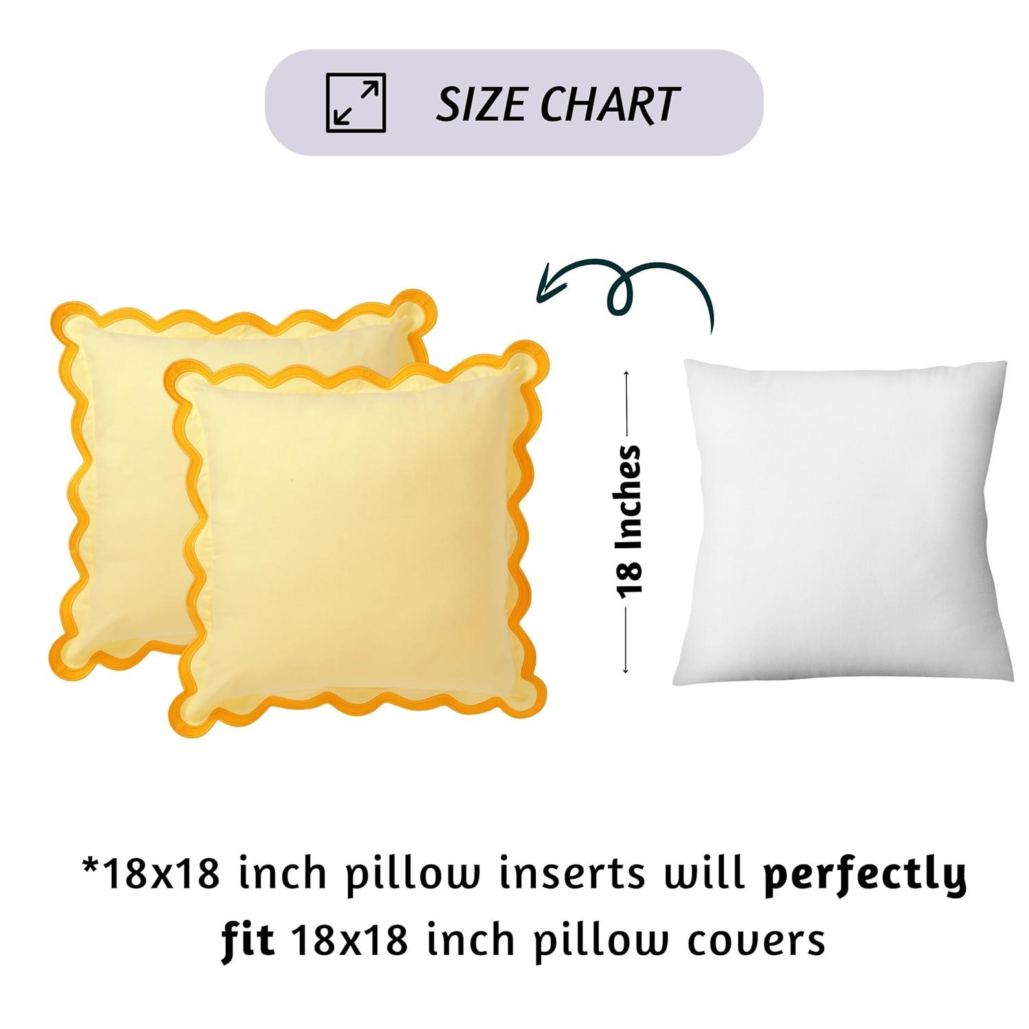 Folkulture Throw Pillow Cover Scallop Embroidery Oasis Set of 2 (18 x 18 Inch) - Lemon Zest