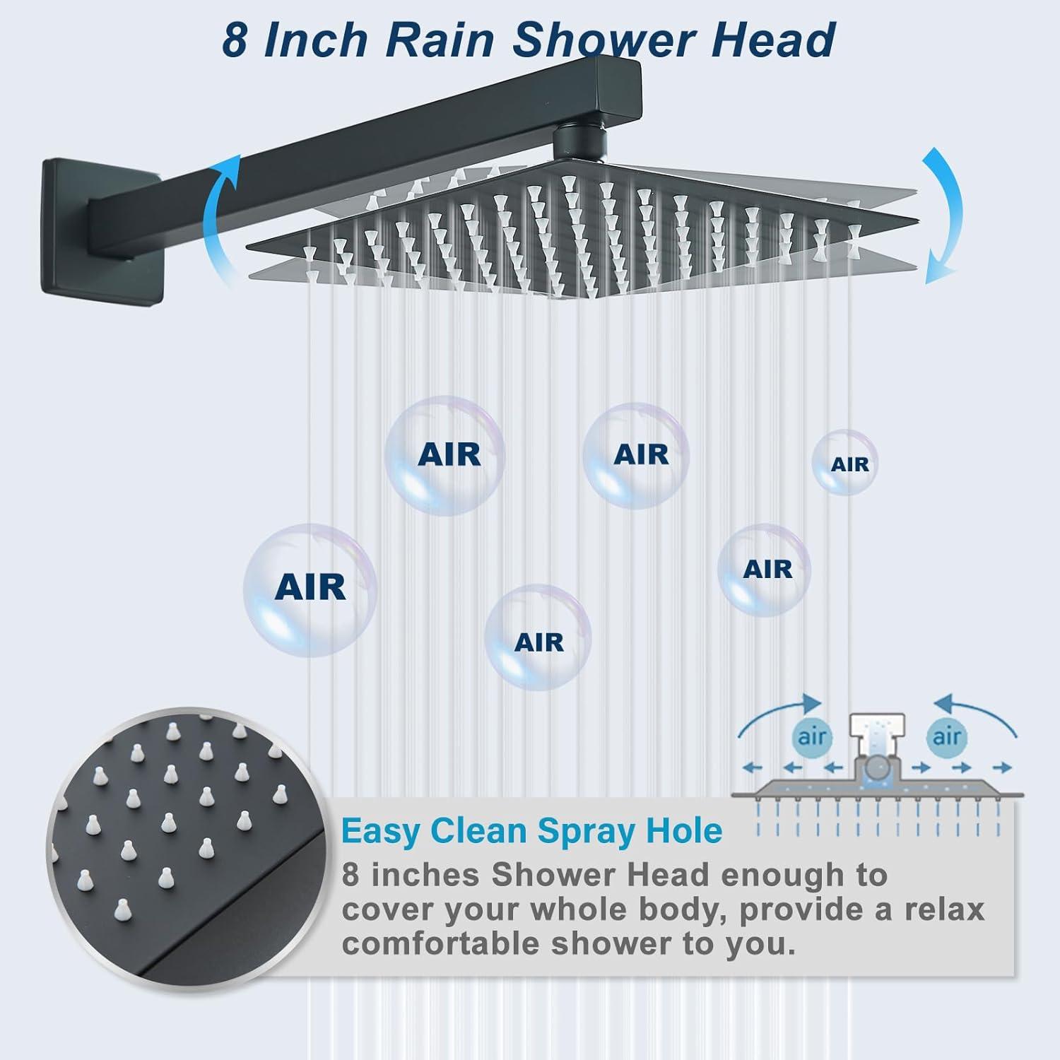 Matte Black 8-Inch Rainfall Shower System with Handheld Spray