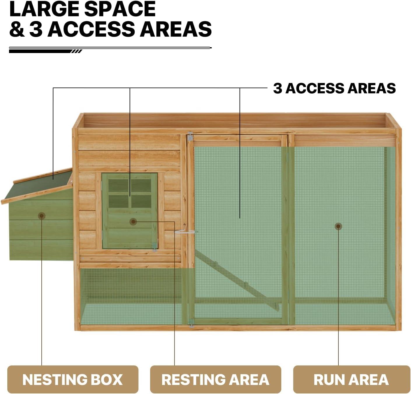 MoNiBloom Outdoor Chicken Coop with Nesting Box, Outdoor Hen Run House with Slide-Out Tray and Sliding Door, Weatherproof Poultry Cage, Rabbit Hutch, Wood Duck House (Natural)
