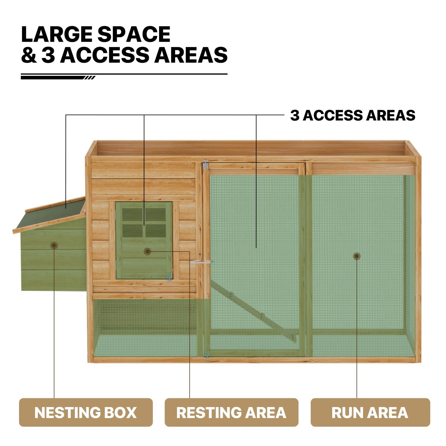 MoNiBloom Outdoor Chicken Coop with Nesting Box, Outdoor Hen Run House with Slide-Out Tray and Sliding Door, Weatherproof Poultry Cage, Rabbit Hutch, Wood Duck House (Natural)
