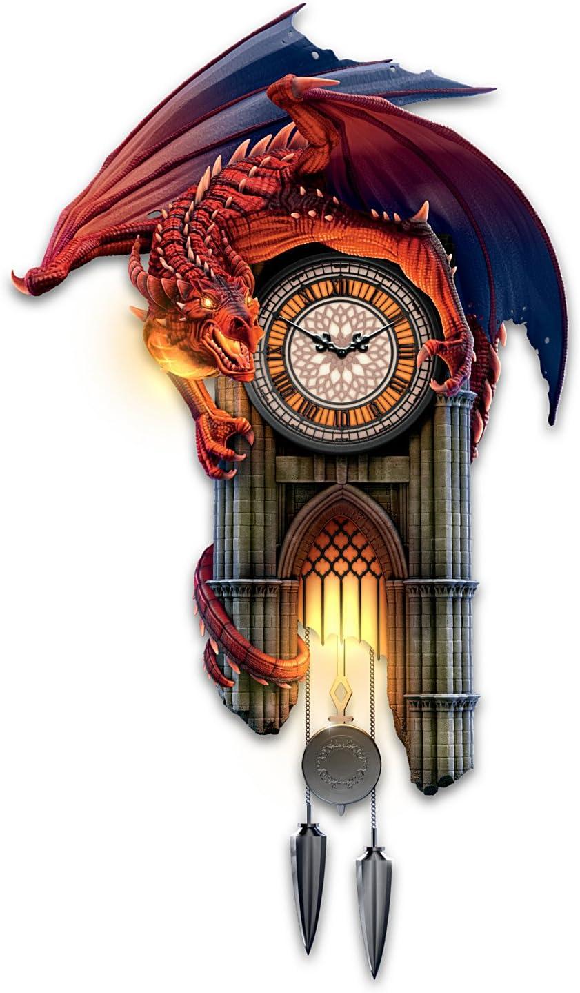 Gothic Cathedral Dragon Wall Clock with Lights and Sounds