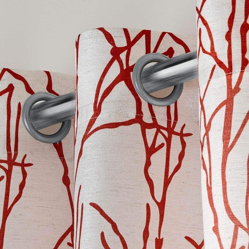 EXCLUSIVE HOME Branches Linen Blend Grommet Top Curtain Panel Pair, 54"x108", Mecca Orange