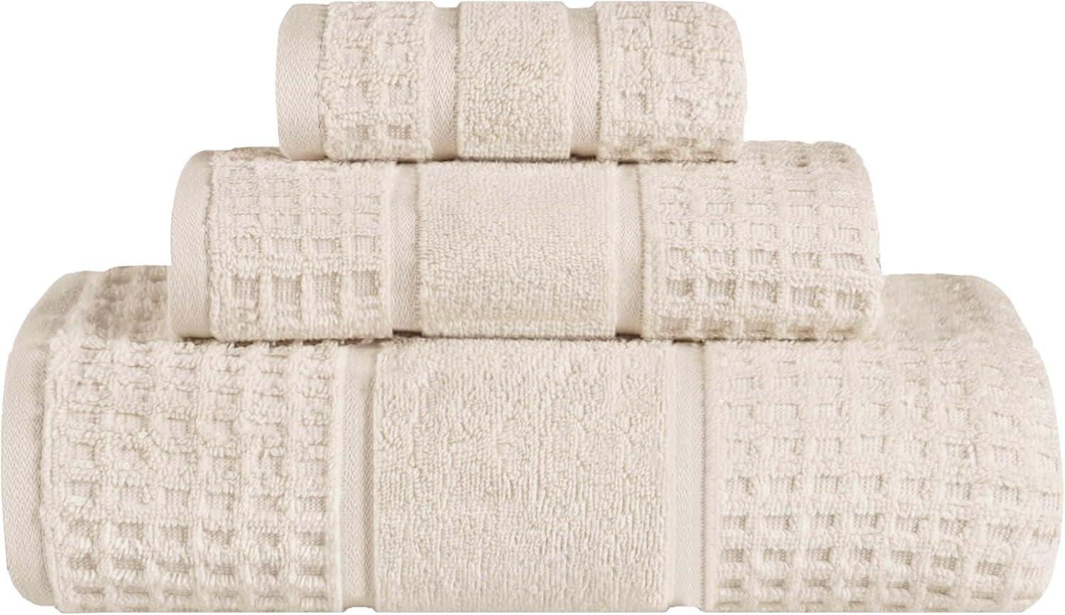 Ivory Cotton 3-Piece Towel Set with Waffle Border