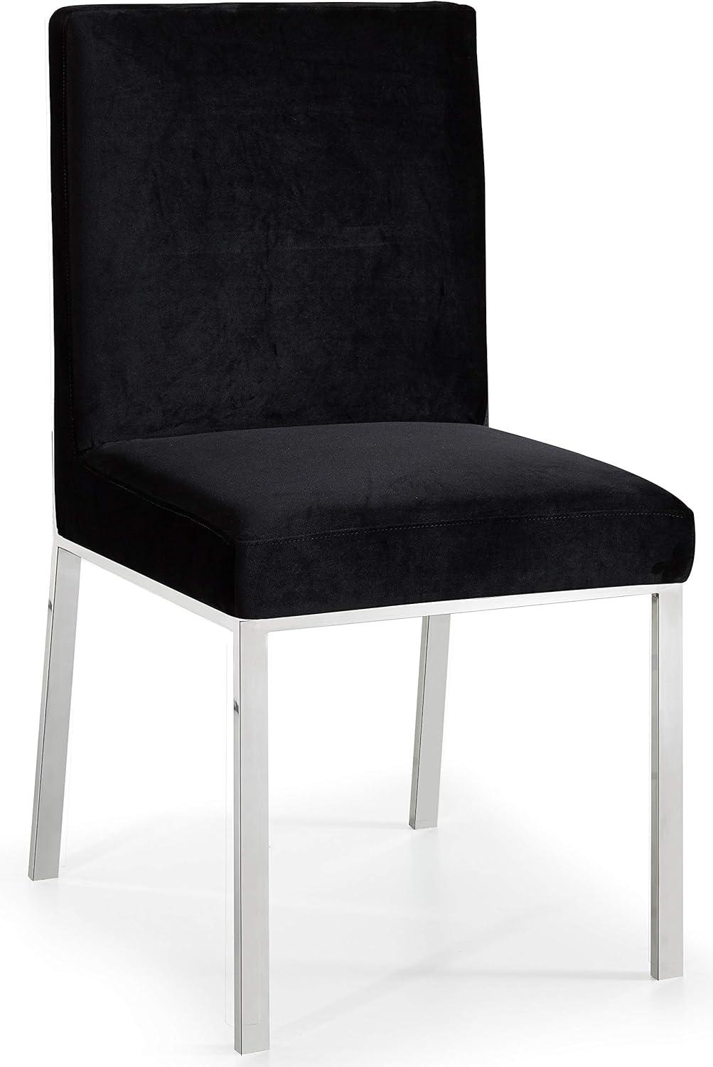 Meridian Furniture Opal Collection Modern | Contemporary Velvet Upholstered Dining Chair with Sturdy Metal Legs and Metallic Geometric Design, Set of 2, Black, 20" W x 24" D x 39.5" H