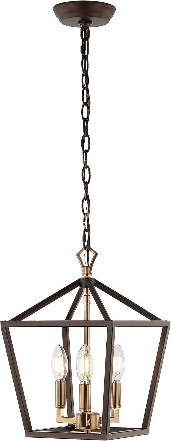 Ojai 10" 3-Light Iron Classic Modern Lantern LED Pendant, Oil Rubbed Bronze/Brass Gold