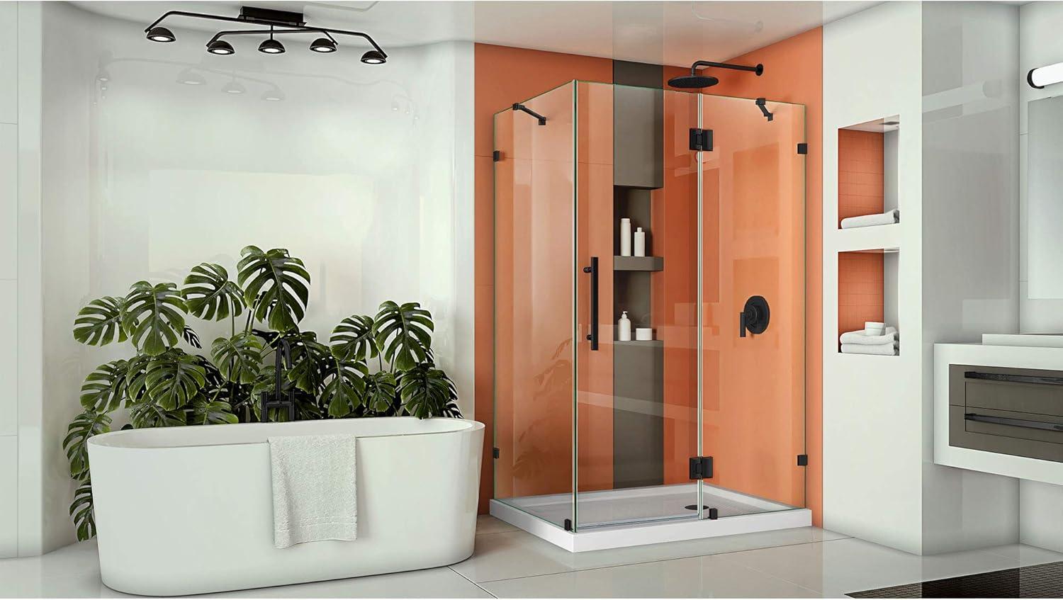 Quatra Lux 46.38" x 72" Hinged Frameless Shower Door with Clear Max Technology