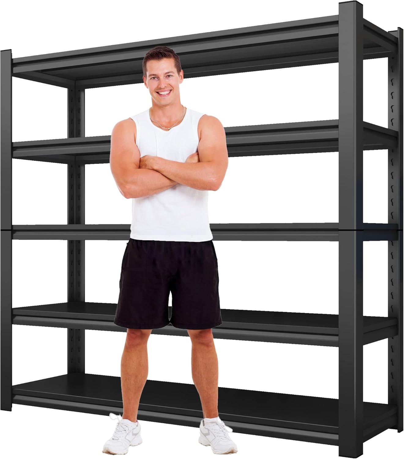 5 Tier 72"H Garage Shelving 2000LBS Heavy Duty Garage Storage Shelves Adjustable Metal Shelving Unit for Garage Storage Rack Industrial Utility Shelf 15.7" D X 35.4" W X 72" H, Black