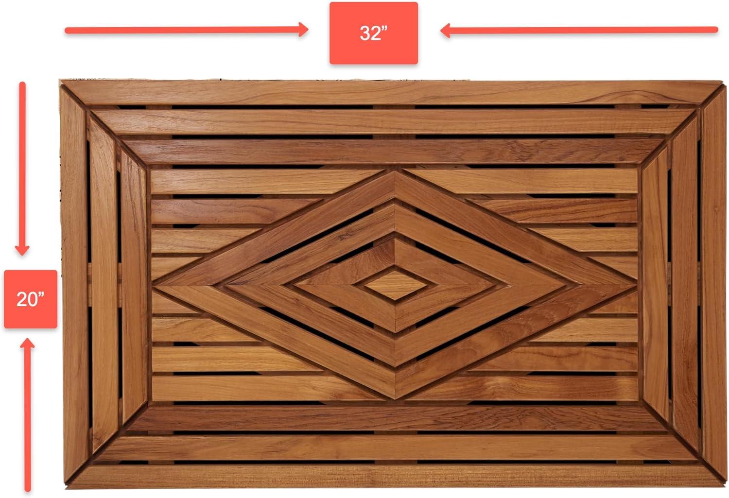 Large Teak Shower Mat with Diamond Design, 31.5 Inches