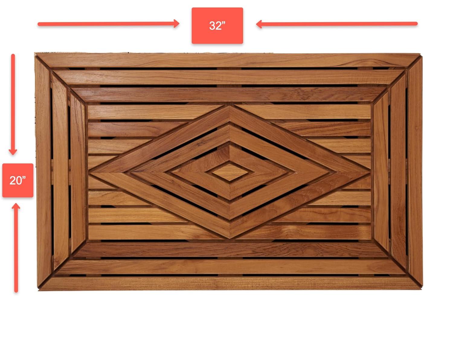 Large Teak Shower Mat with Diamond Design, 31.5 Inches